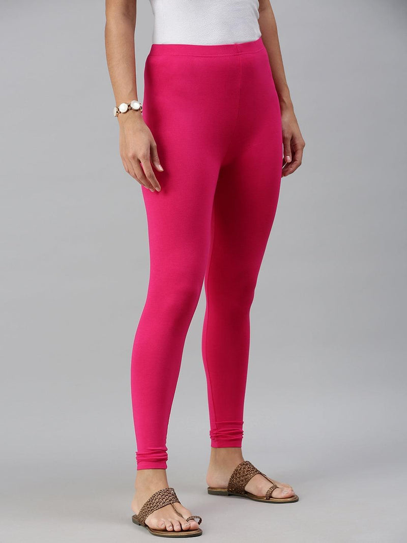 De Moza Ladies Leggings Ankle Length Solid Cotton Dark Coral