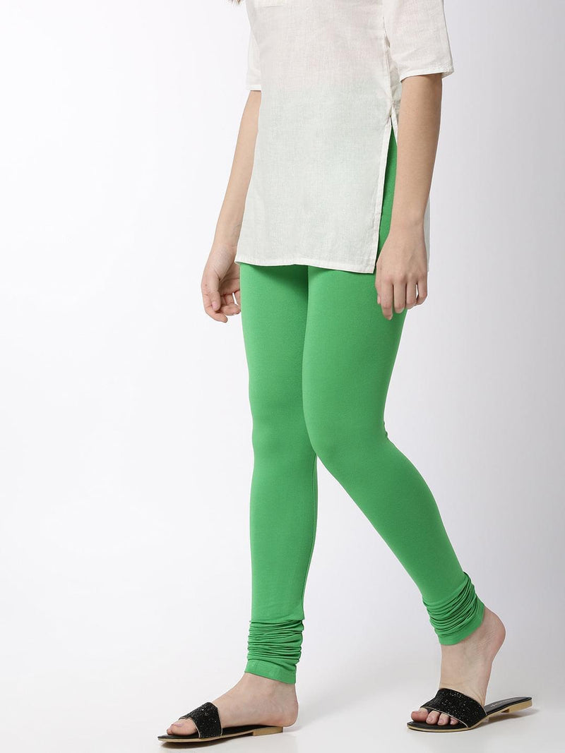 Buy DE MOZA Parrot Green Solid Skinny Fit Cotton Women's Leggings