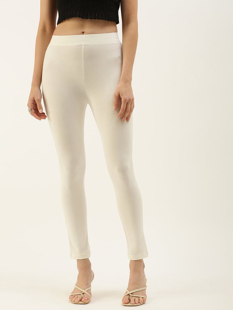 Buy De Moza Girls Viscose Solid Ankle Length Leggings Off White online