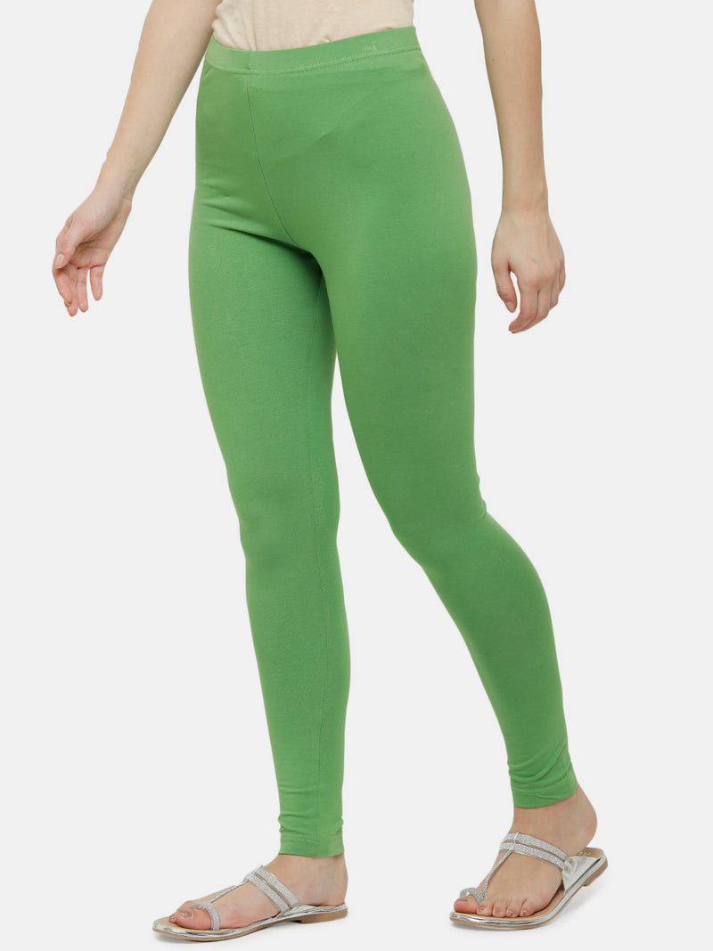 Buy DE MOZA Parrot Green Solid Skinny Fit Cotton Women's Leggings