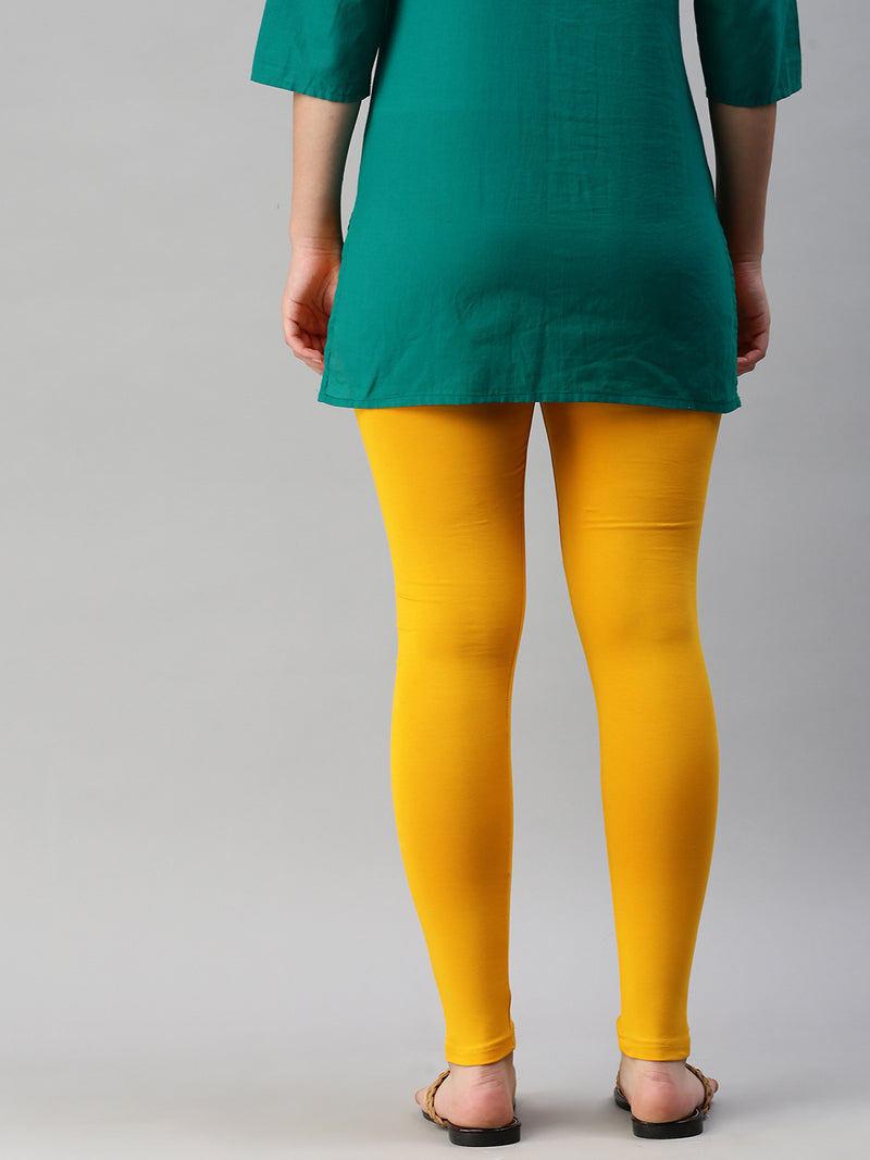 Buy De Moza Women Yellow Solid Cotton Ankle Length Leggings - XXXL