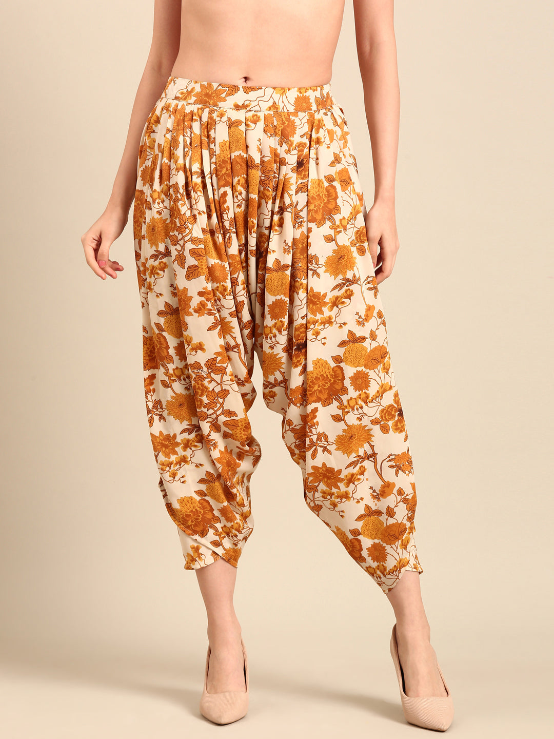 Co-Ord Set Floral Print (Top & Harem Pant)-Yellow