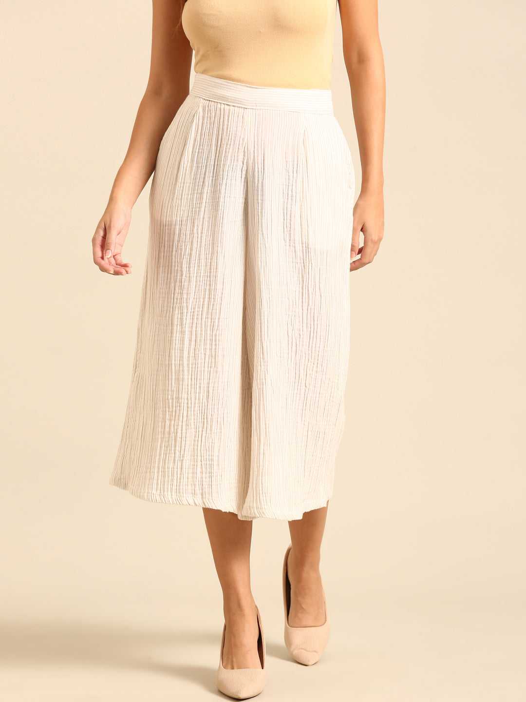 Stripped Culottes-Natural