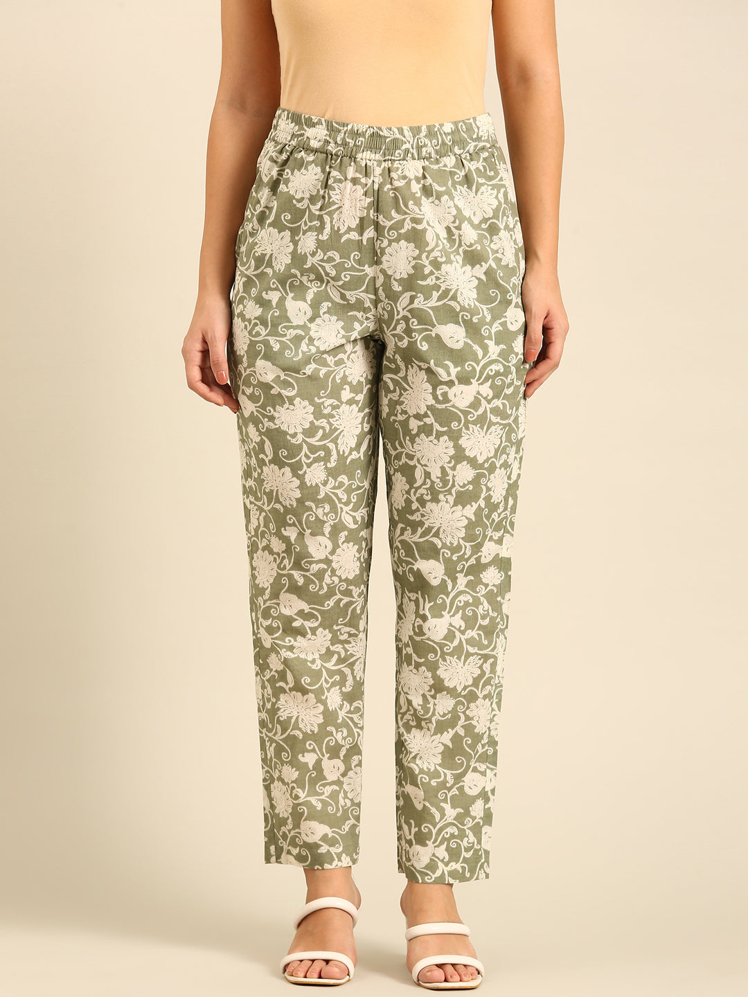 Printed Straight Pant-Mint Green