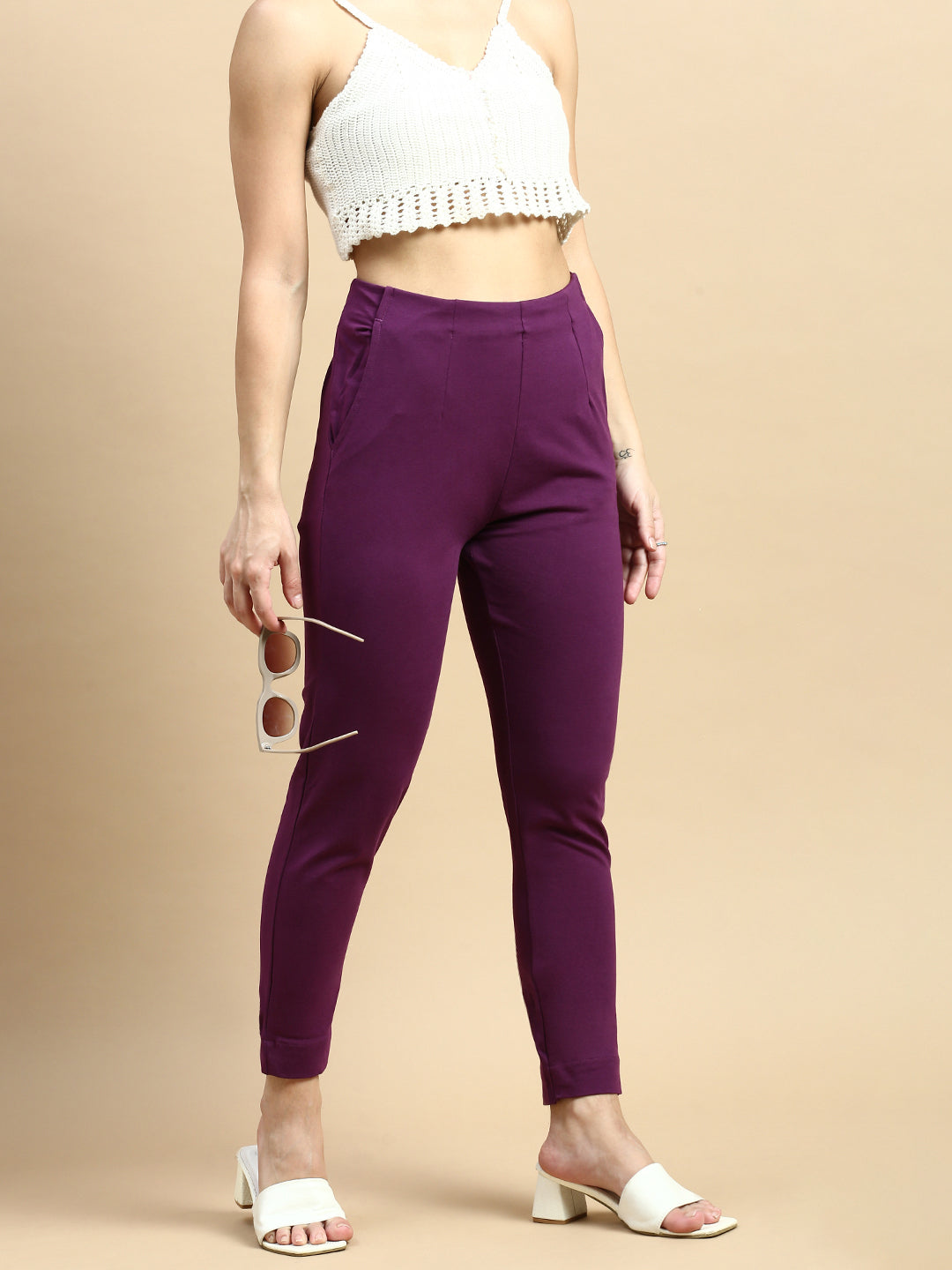 Super Stretch Kurti Pant-Dark Purple - De Moza