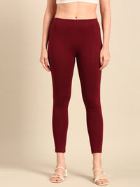 Ankle Length Leggings Cotton-Dark Maroon