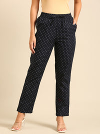 Straight Pant All Over Print-Navy