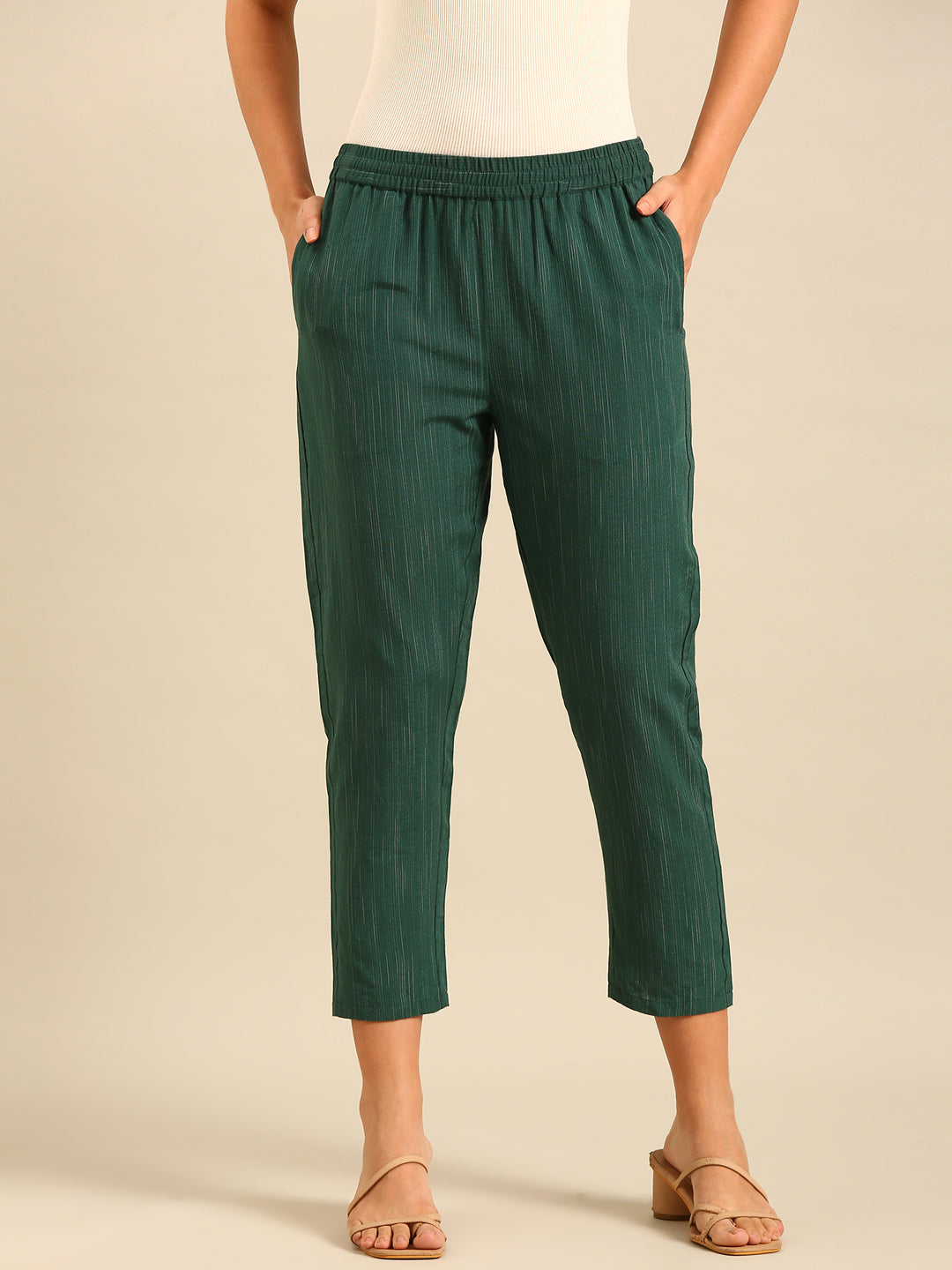 Printed Straight Pant-Bottle Green