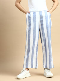 Co-Ord Set Striped (Shirt & Wide Leg Pant)-Blue