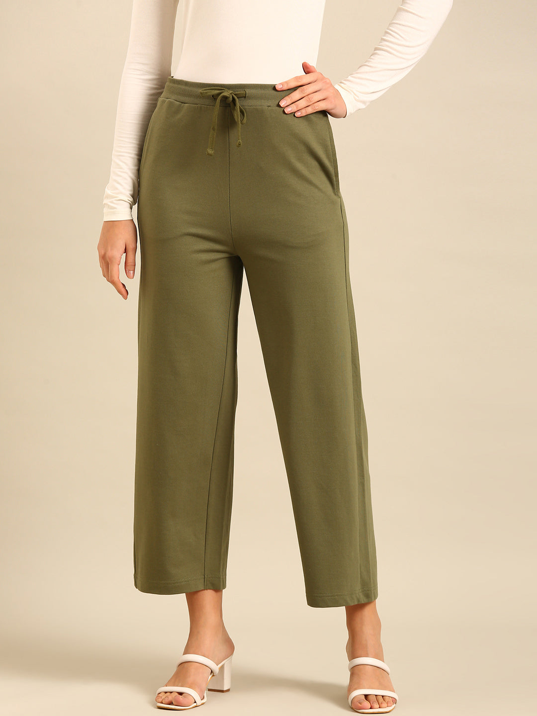 Wide Leg Casual Pant-Olive Green