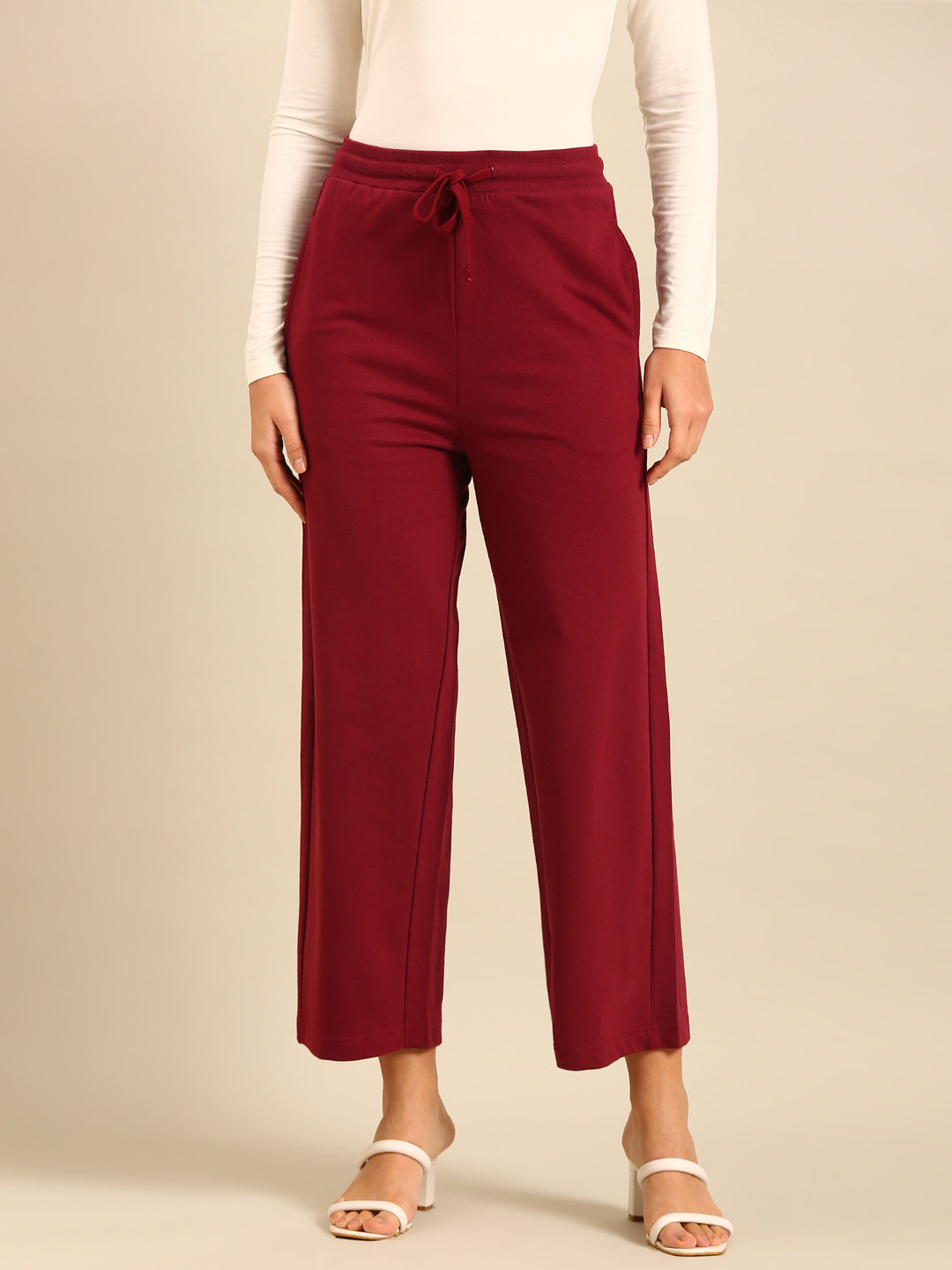 Wide Leg Casual Pant-Burgundy