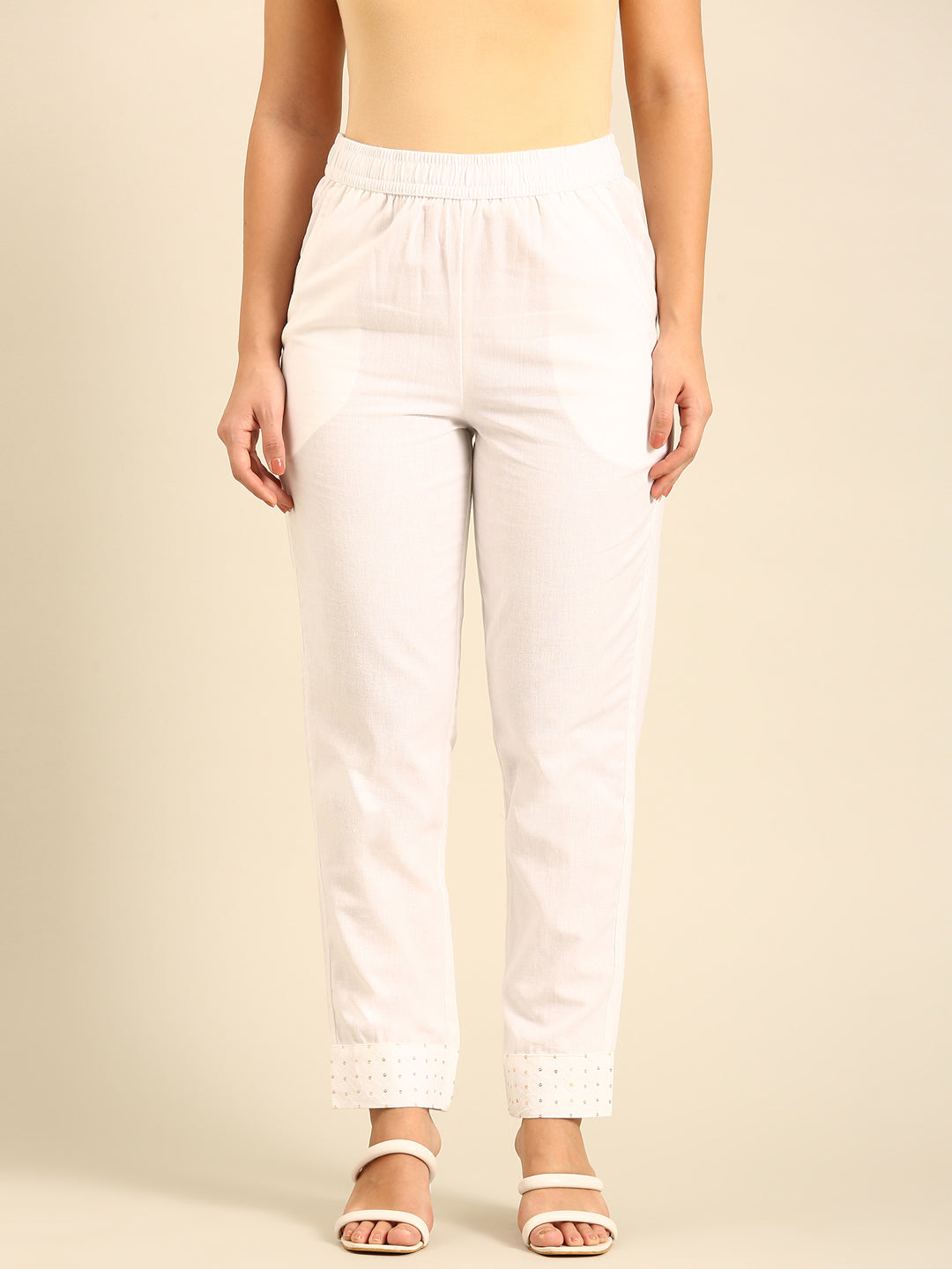 Cigarette Pant Embroidered-White