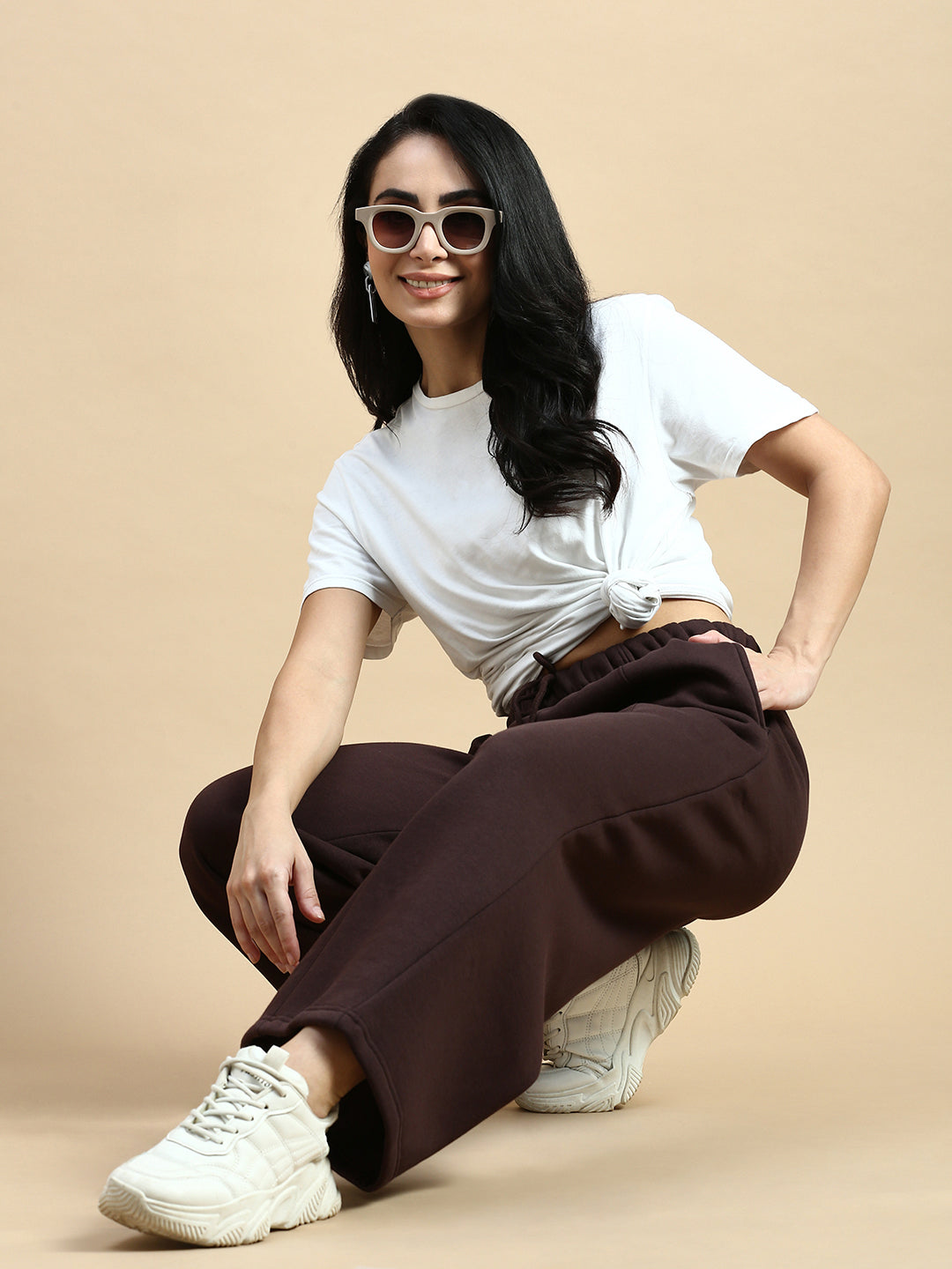 Wide Leg Straight Pant-Brown - De Moza