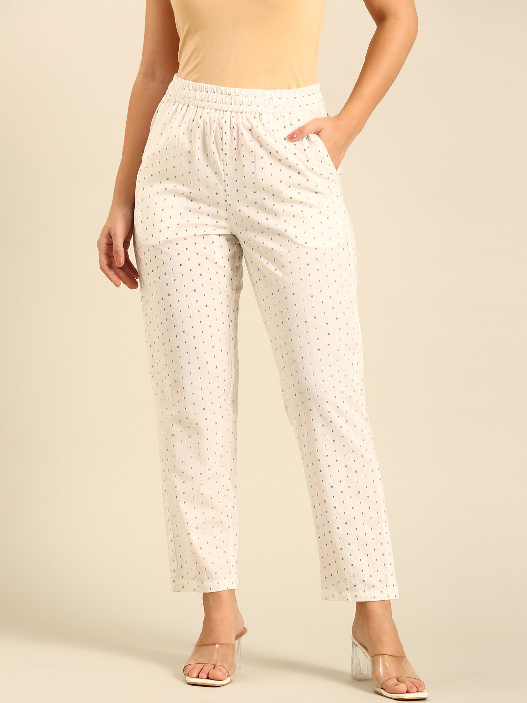 Printed Straight Pant-Offwhite