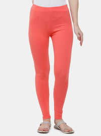 De Moza Ladies Ankle Length Leggings Solid  Cotton Light Coral