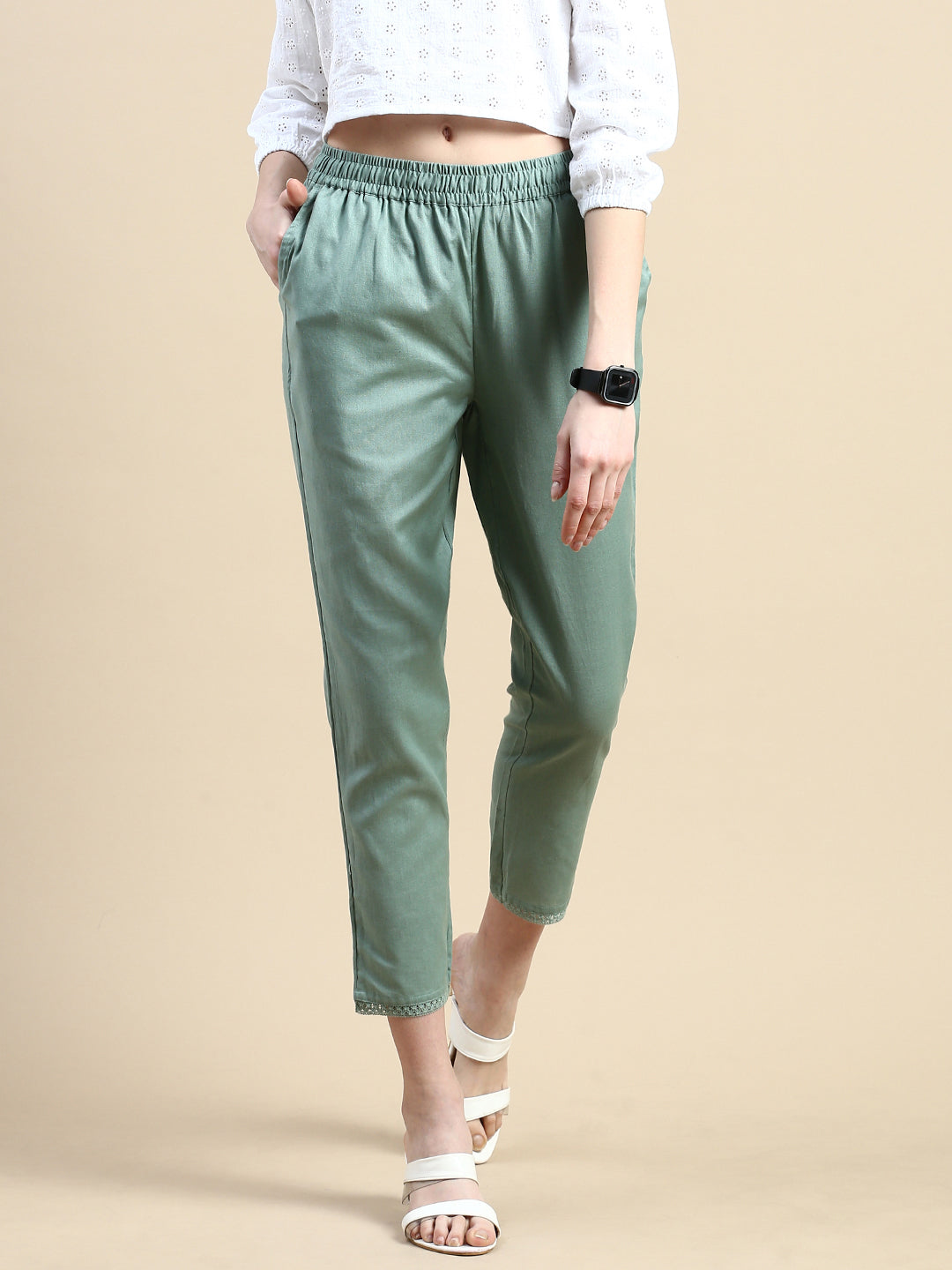 Cigarette Pants-Sage Green - De Moza