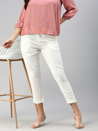 De Moza Women Cigarette Pants Offwhite