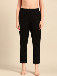 Straight Pant Embroidered-Black