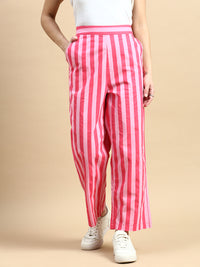 Co-Ord Set Striped (Shirt & Wide Leg Pant)-Pink