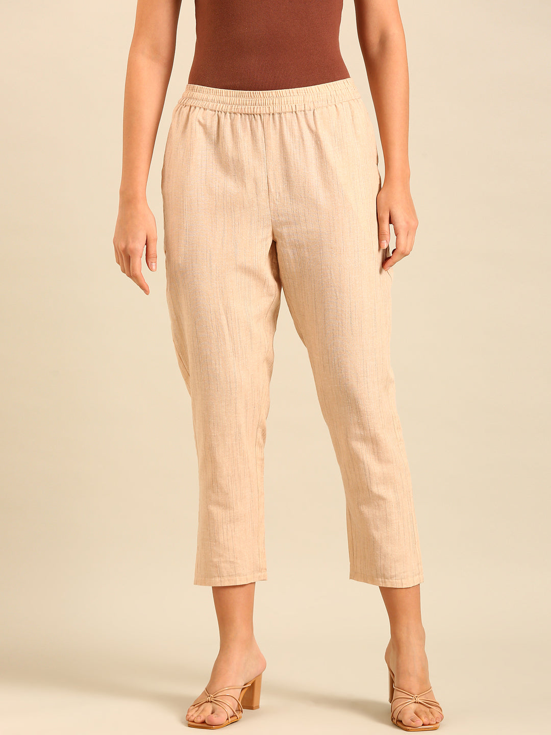 Printed Straight Pant-Beige