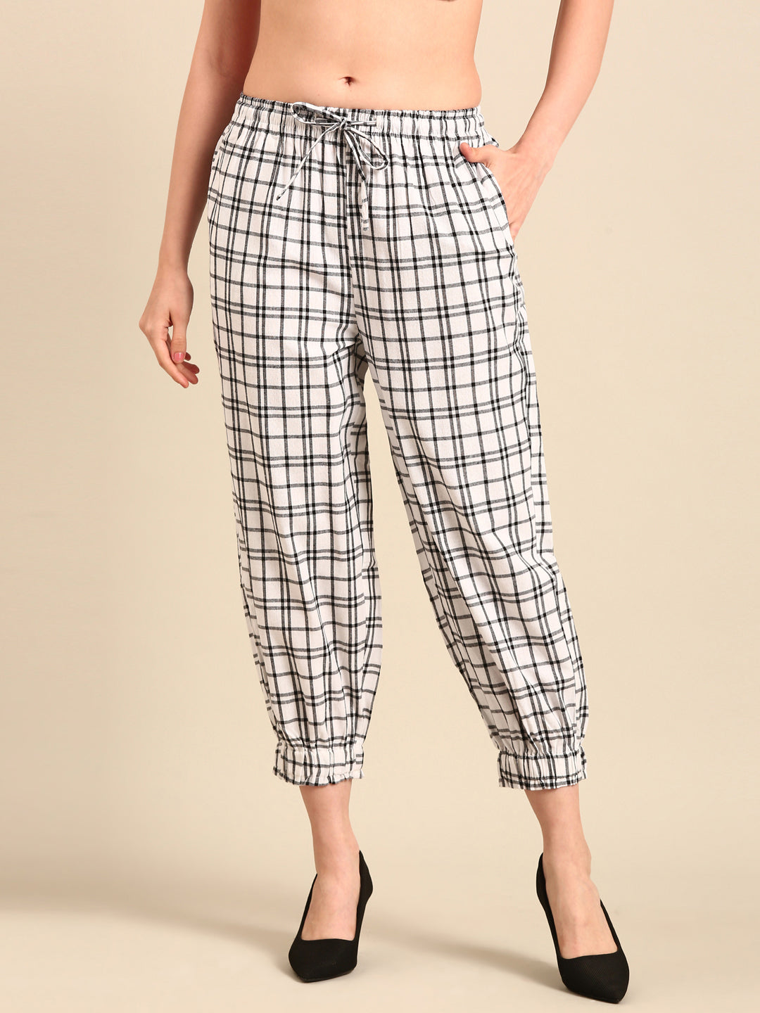 Harem Pant Checked-White