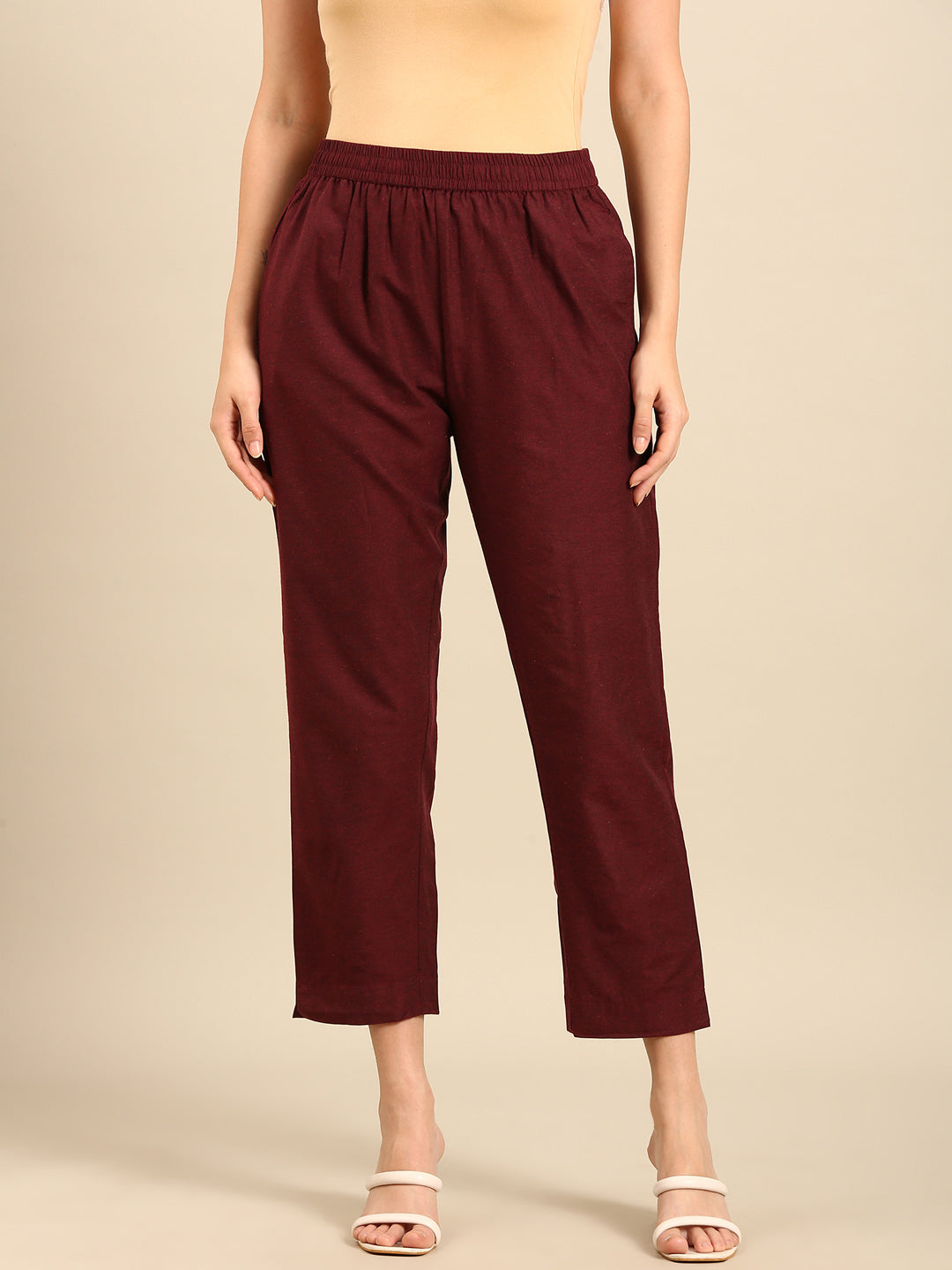 Cigarette Pants-Maroon