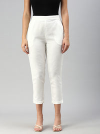 De Moza Women Cigarette Pants Offwhite