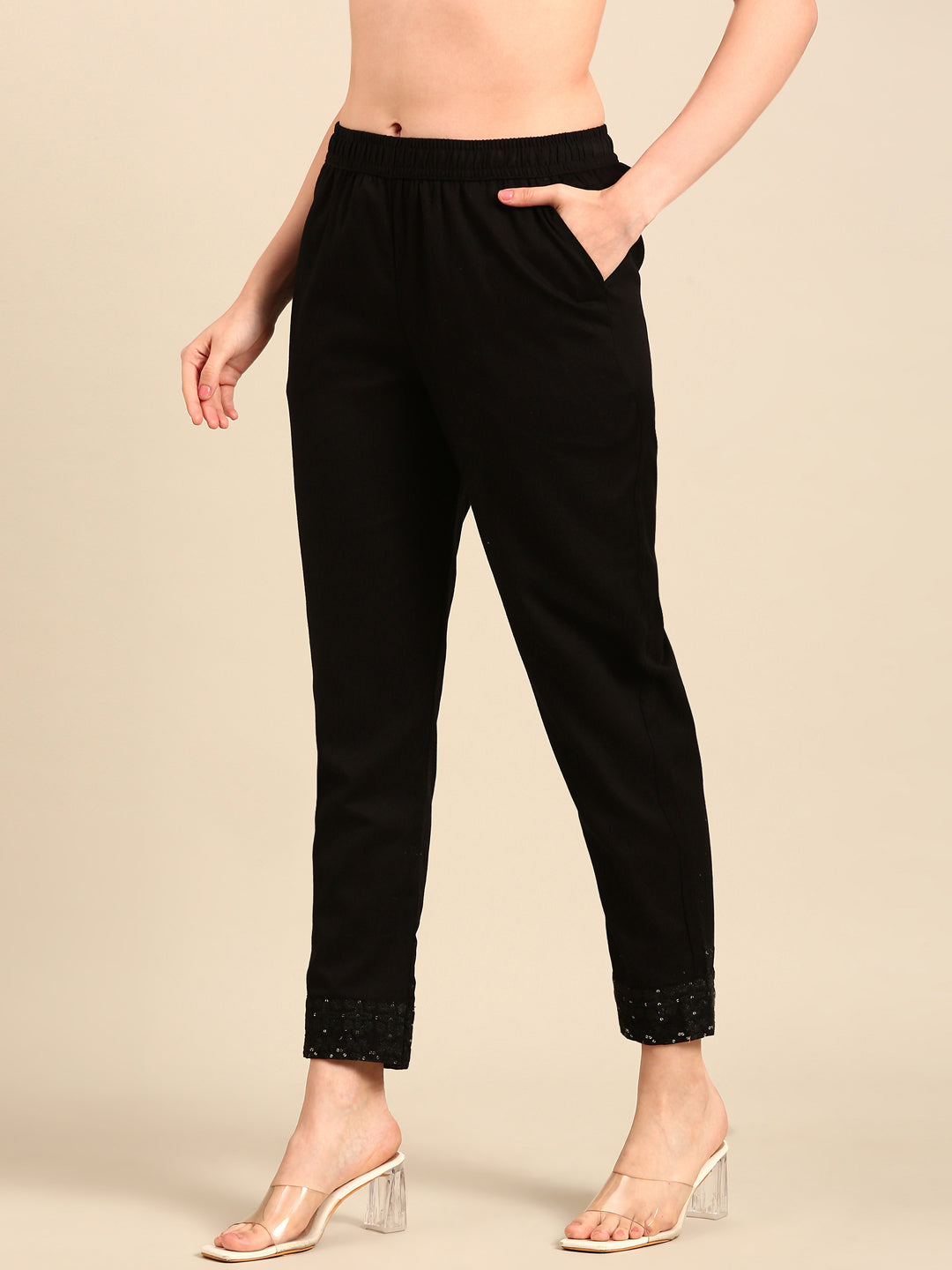 Straight Pant Embroidered-Black