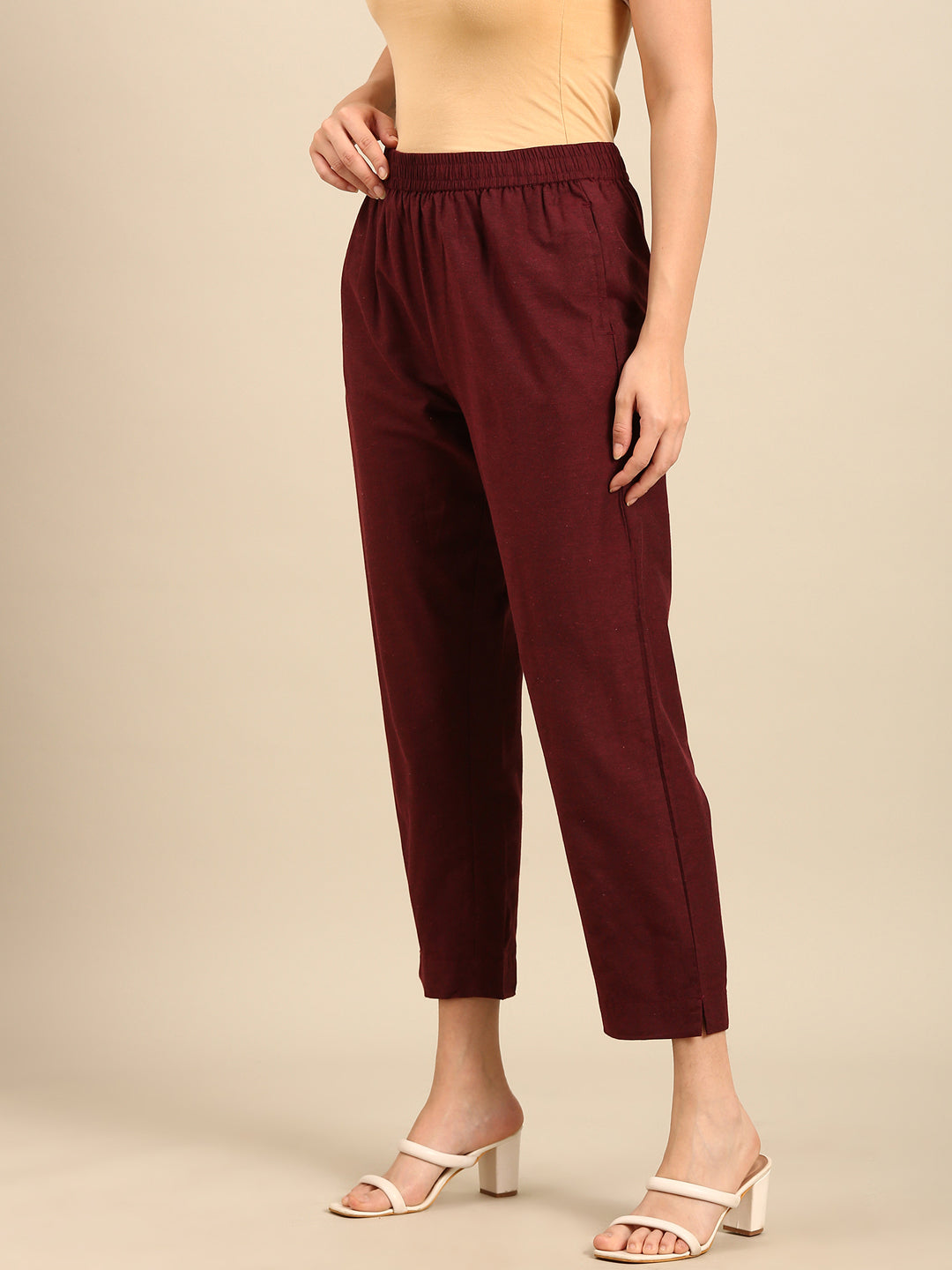 Cigarette Pants-Maroon