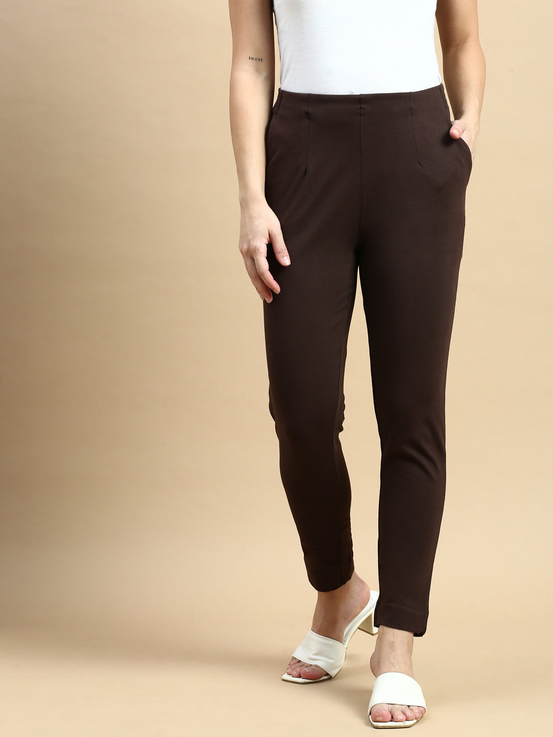 Super Stretch Kurti Pant-Brown - De Moza