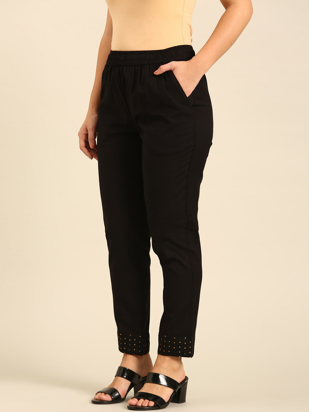 Cigarette Pant Embroidered-Black