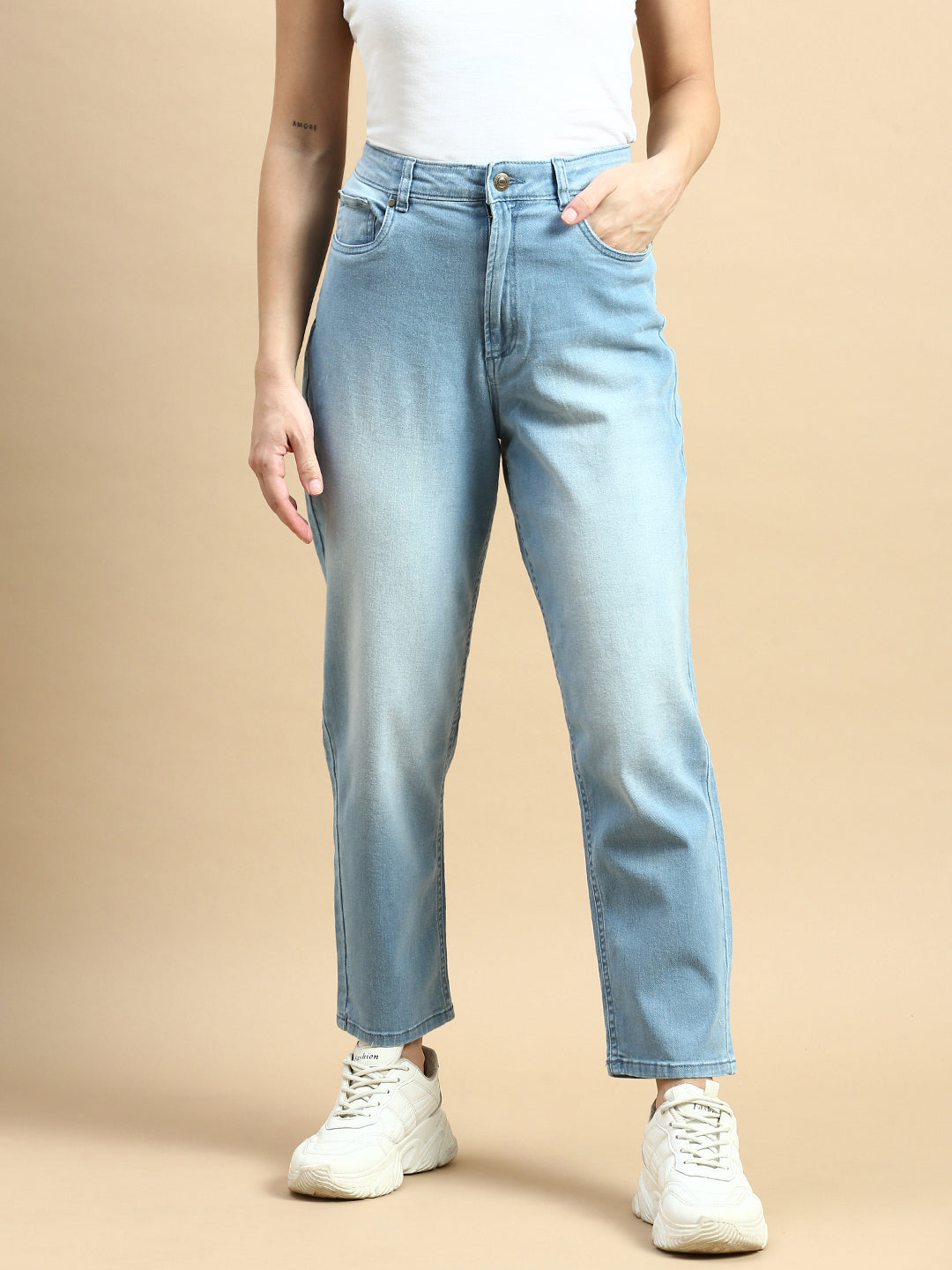 Jeans Mom Fit-Ice Blue - De Moza