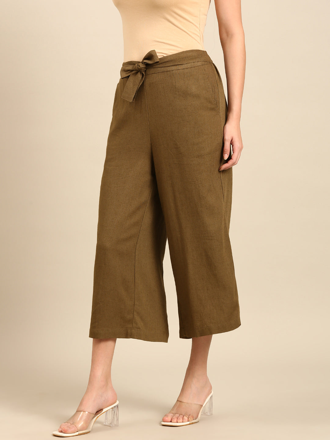 Tie Up Culottes-Olive Green