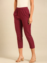 Printed Straight Pant-Wine