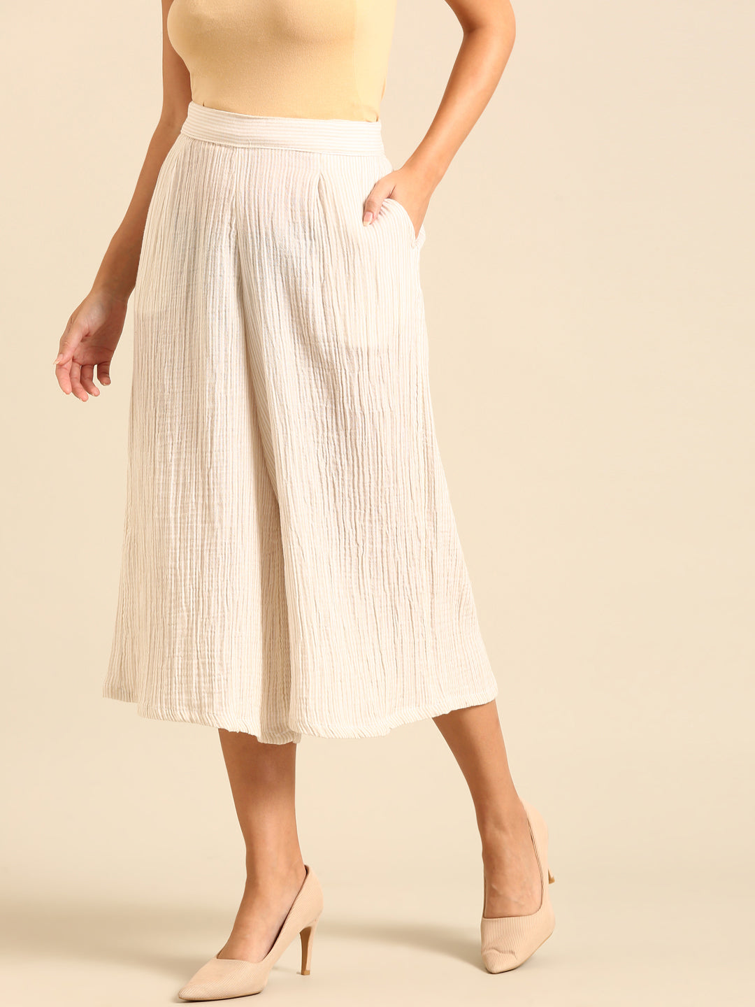 Stripped Culottes-Natural