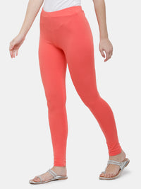 De Moza Ladies Ankle Length Leggings Solid  Cotton Light Coral