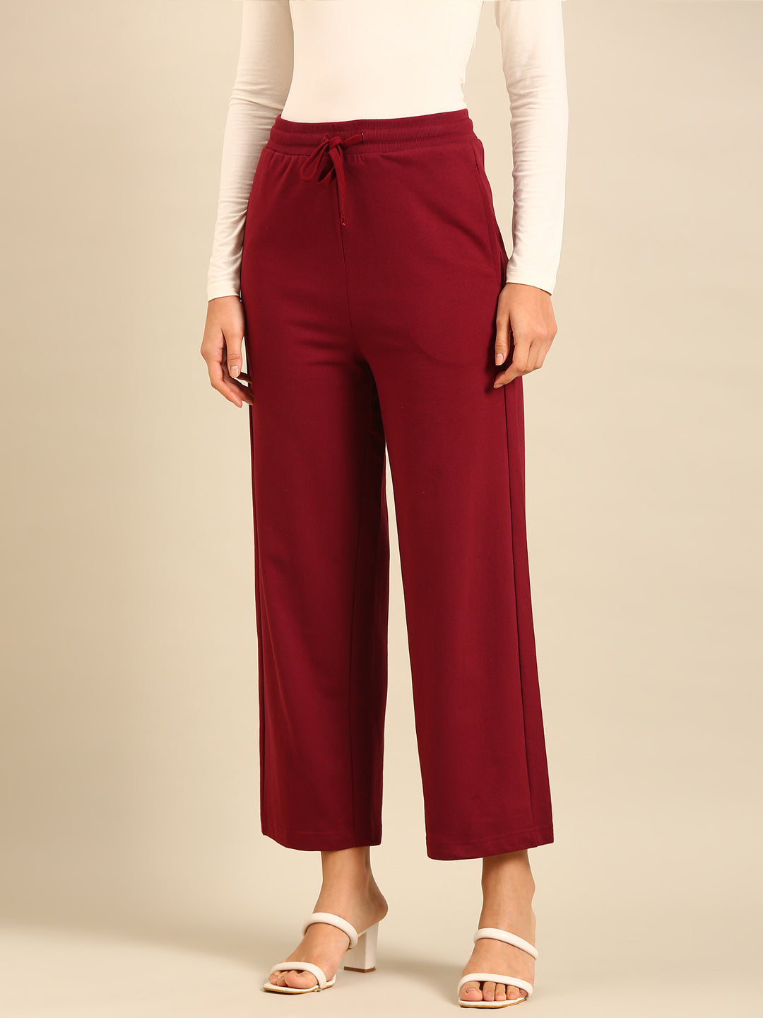 Wide Leg Casual Pant-Burgundy