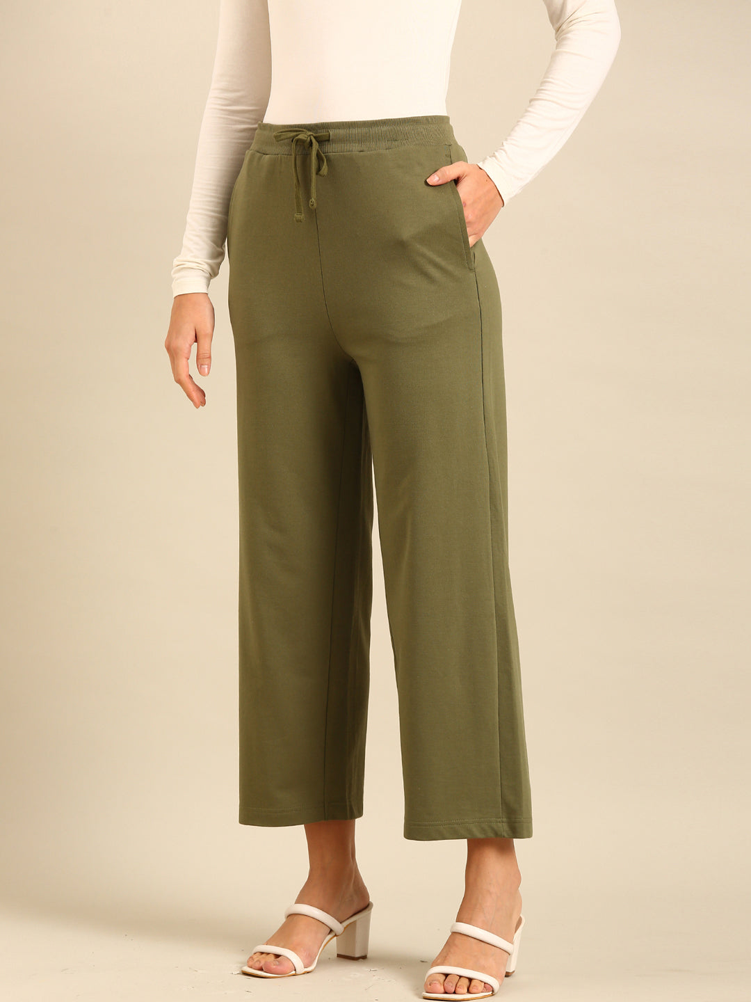 Wide Leg Casual Pant-Olive Green