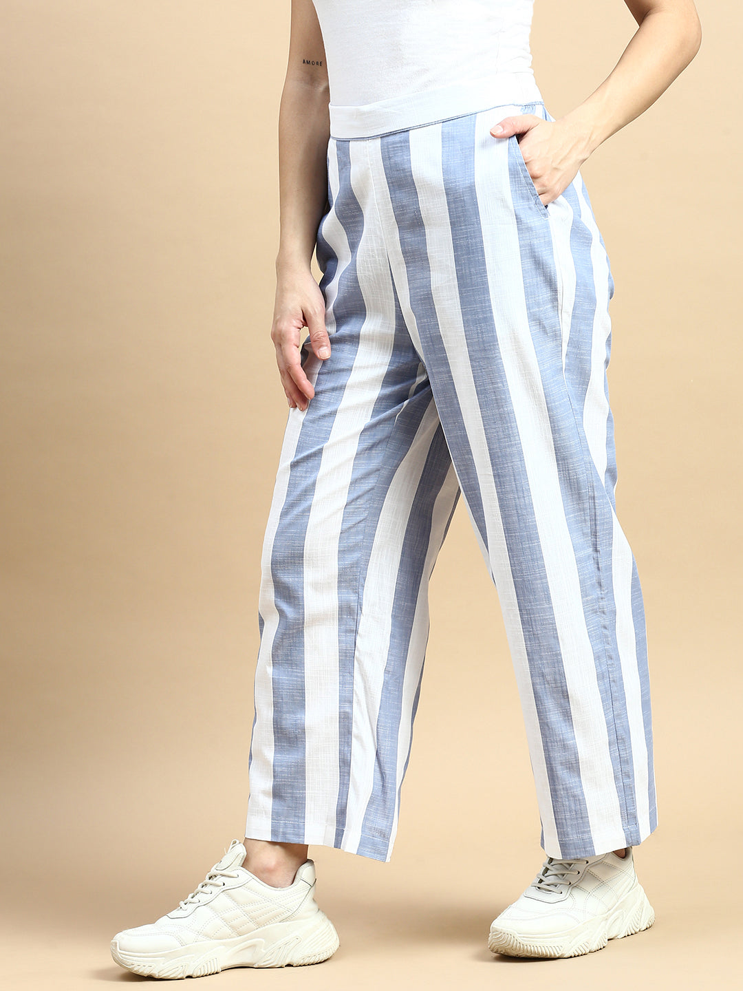 Co-Ord Set Striped (Shirt & Wide Leg Pant)-Blue