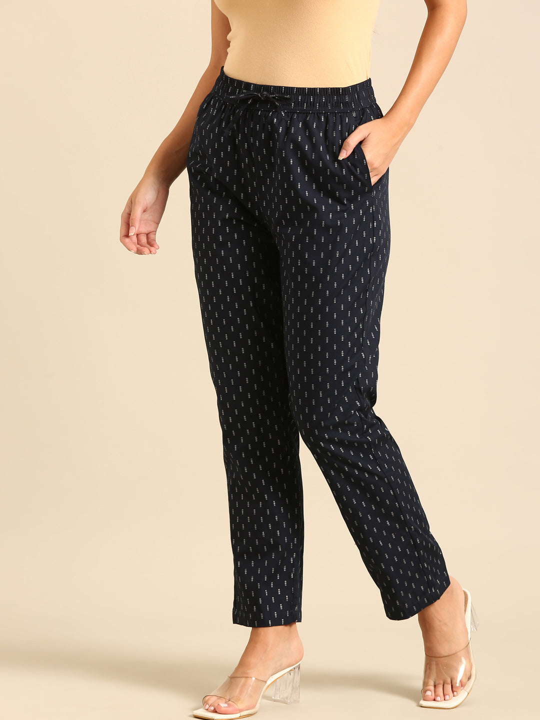 Straight Pant All Over Print-Navy