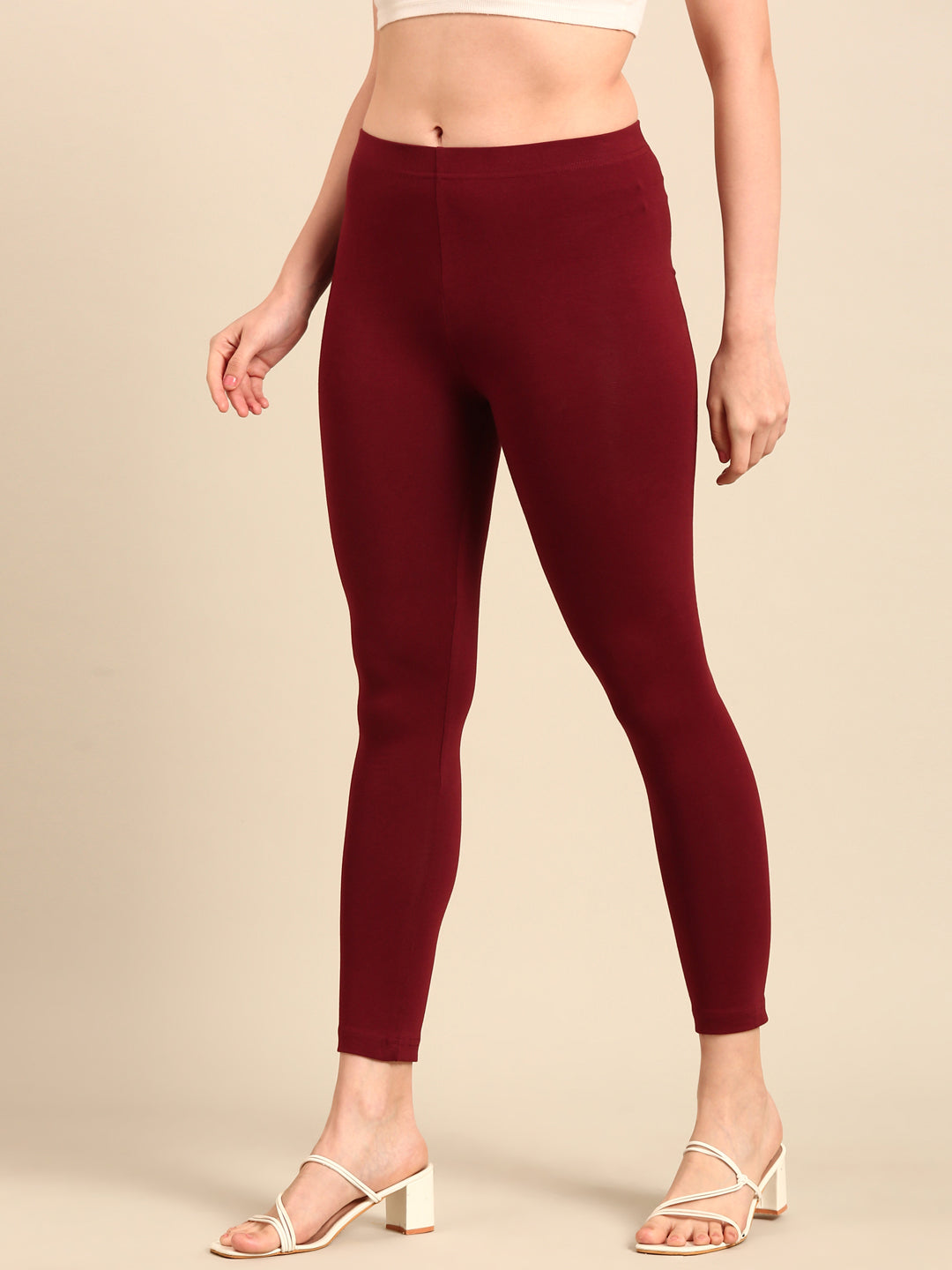 Ankle Length Leggings Cotton-Dark Maroon