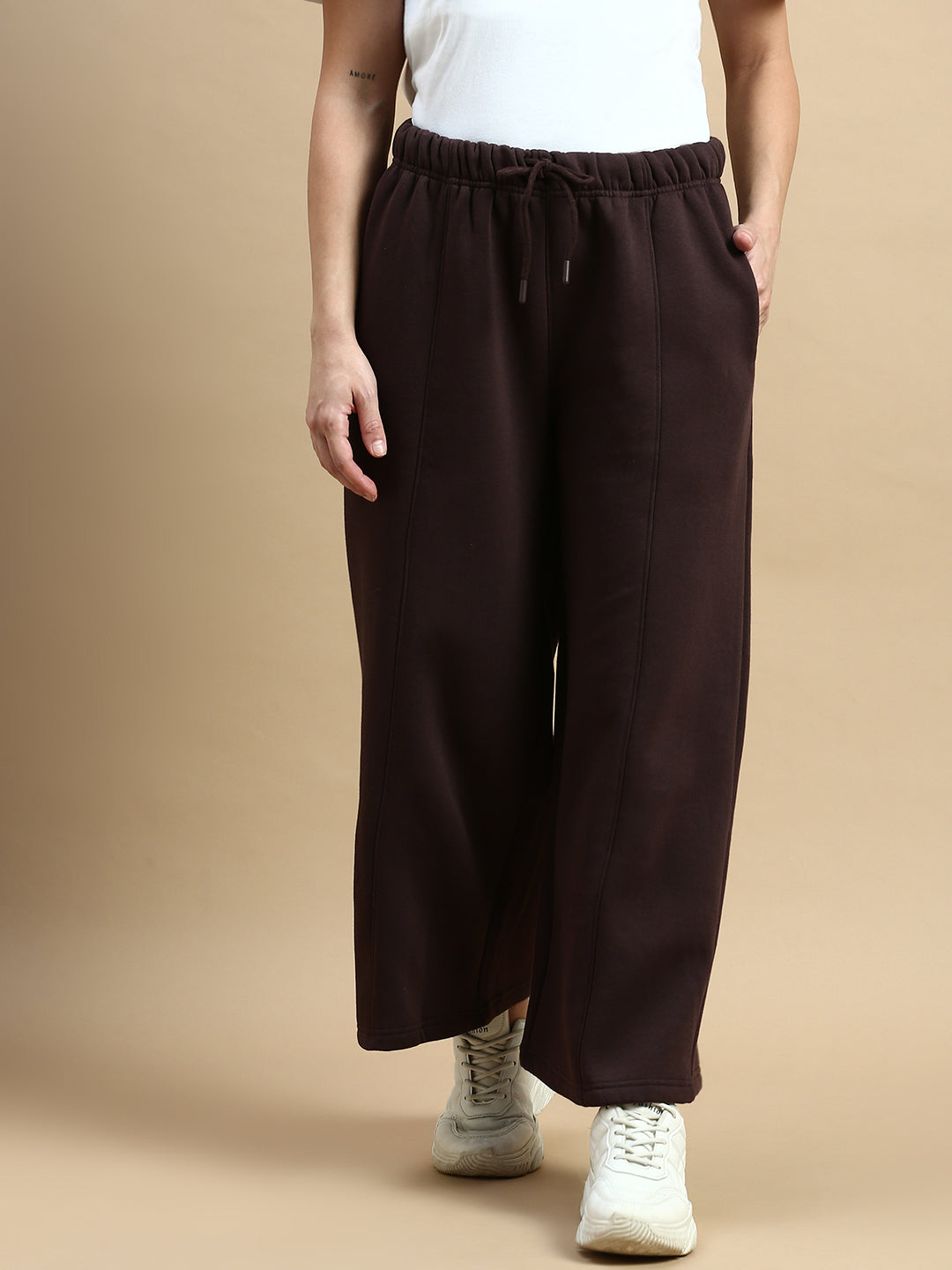 Wide Leg Straight Pant-Brown - De Moza