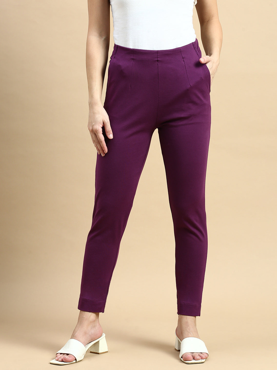 Super Stretch Kurti Pant-Dark Purple - De Moza