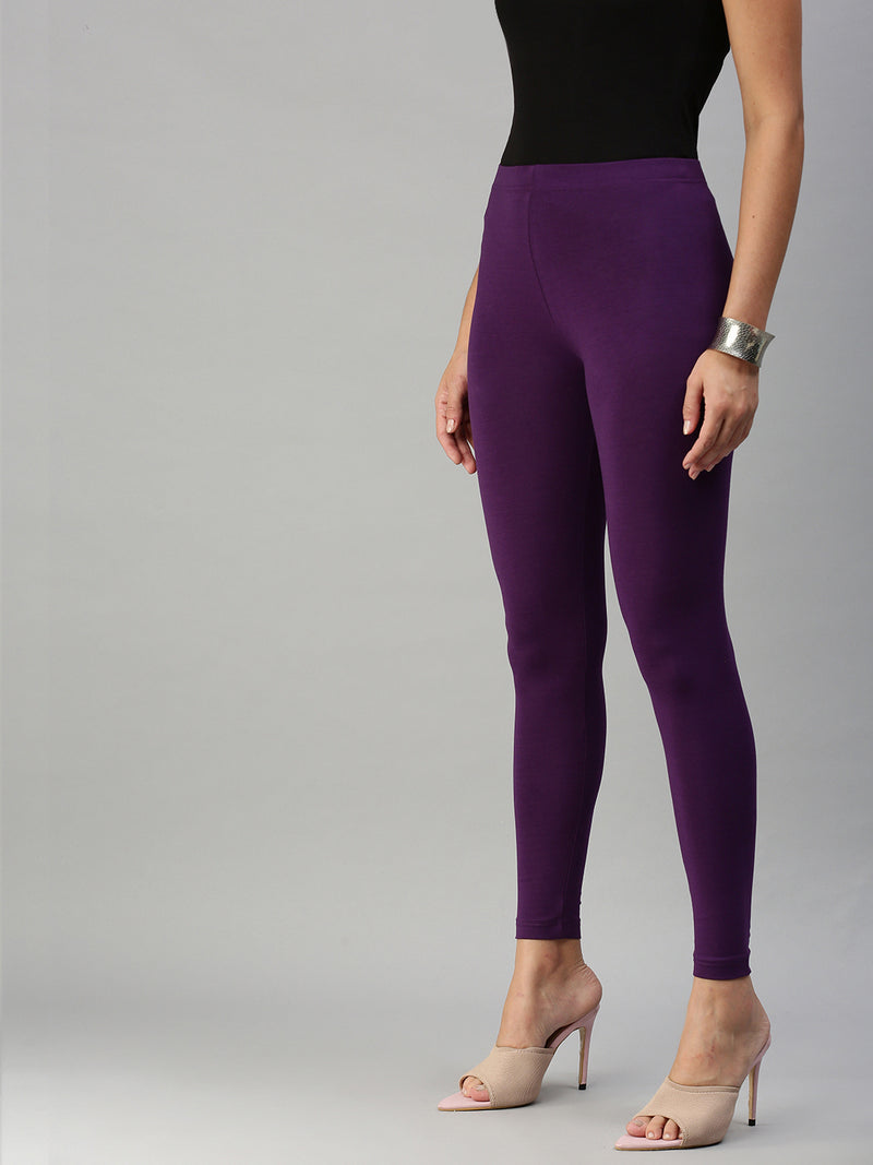 Ankle Length Leggings Cotton-Purple - De Moza