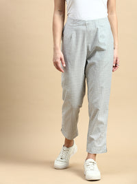 Straight Pant Checked-Grey - De Moza