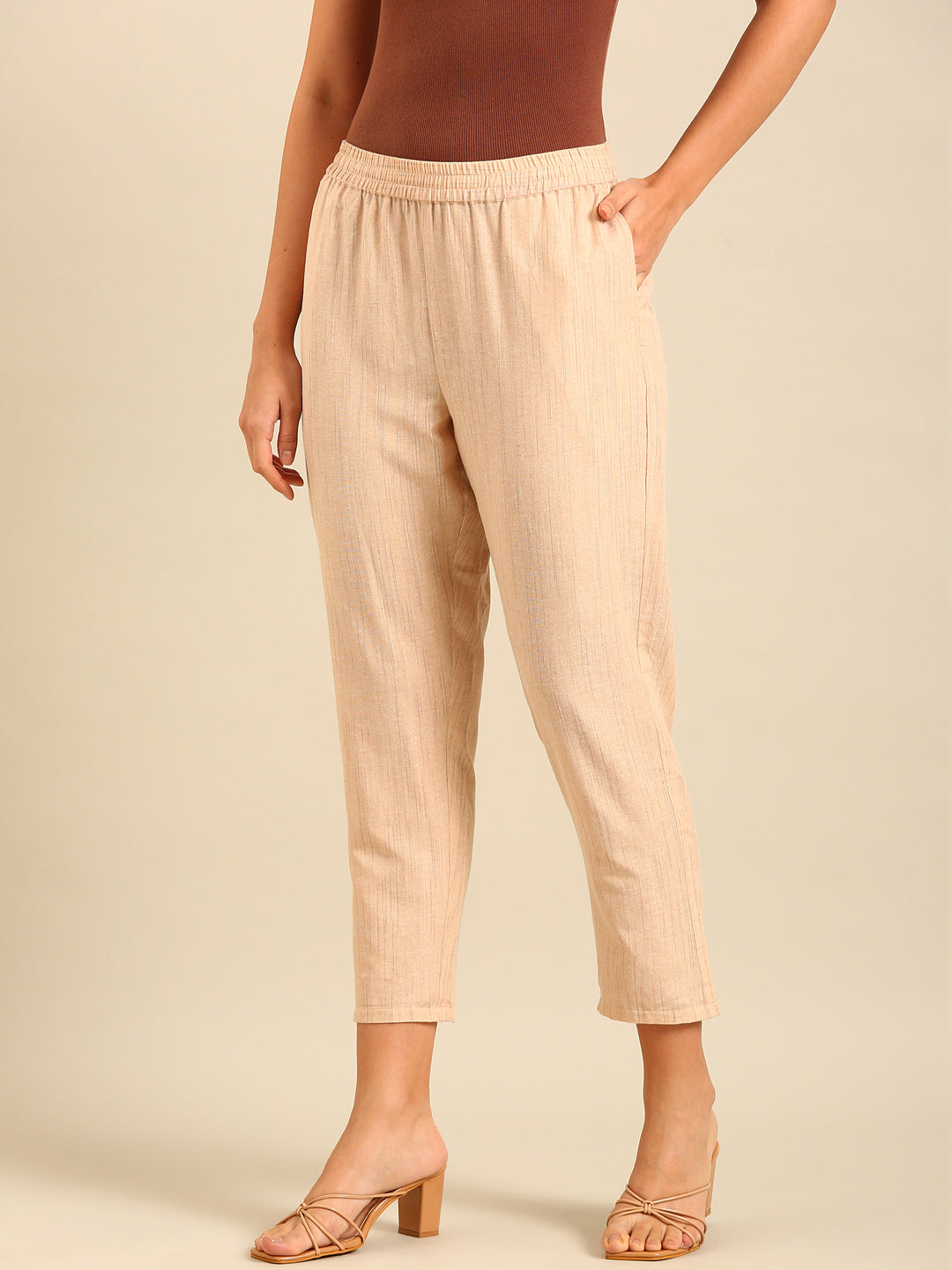 Printed Straight Pant-Beige