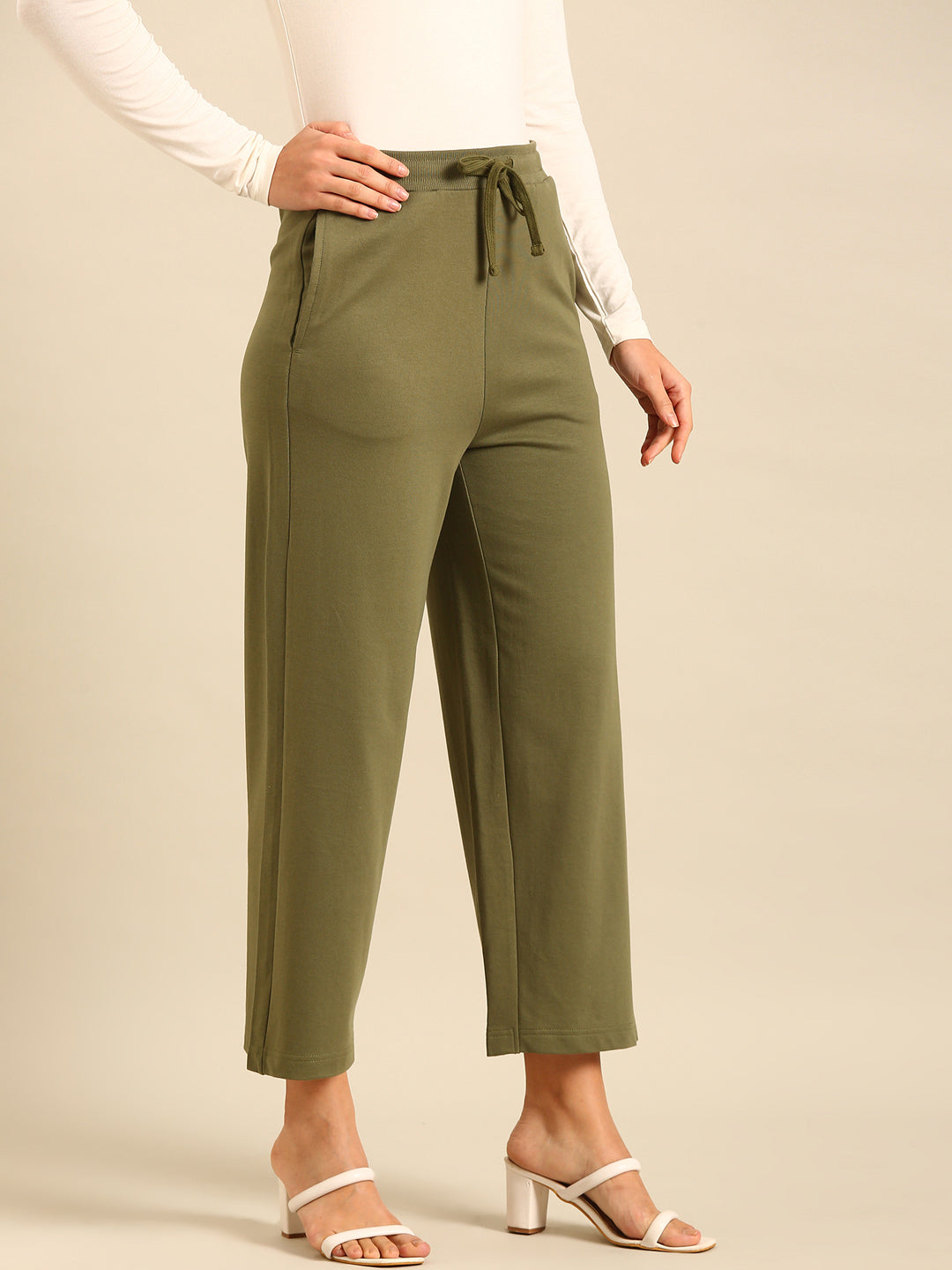 Wide Leg Casual Pant-Olive Green