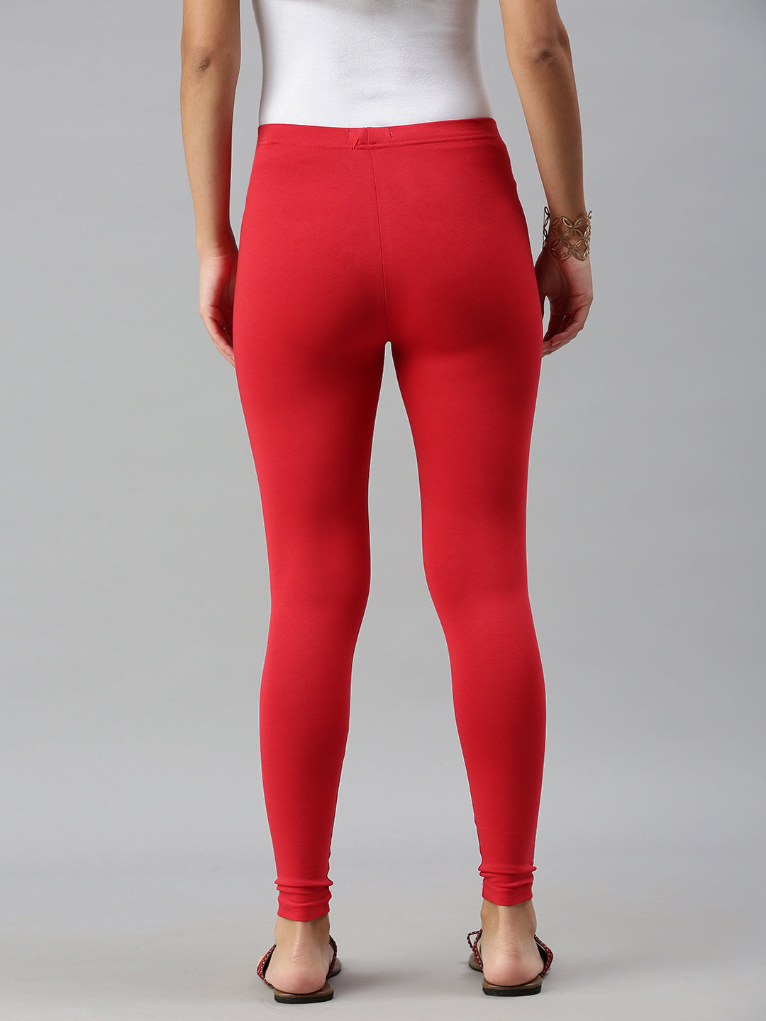 Organic Cotton+Spandex Ankle Length Leggings for Girls - Red | CAOMP