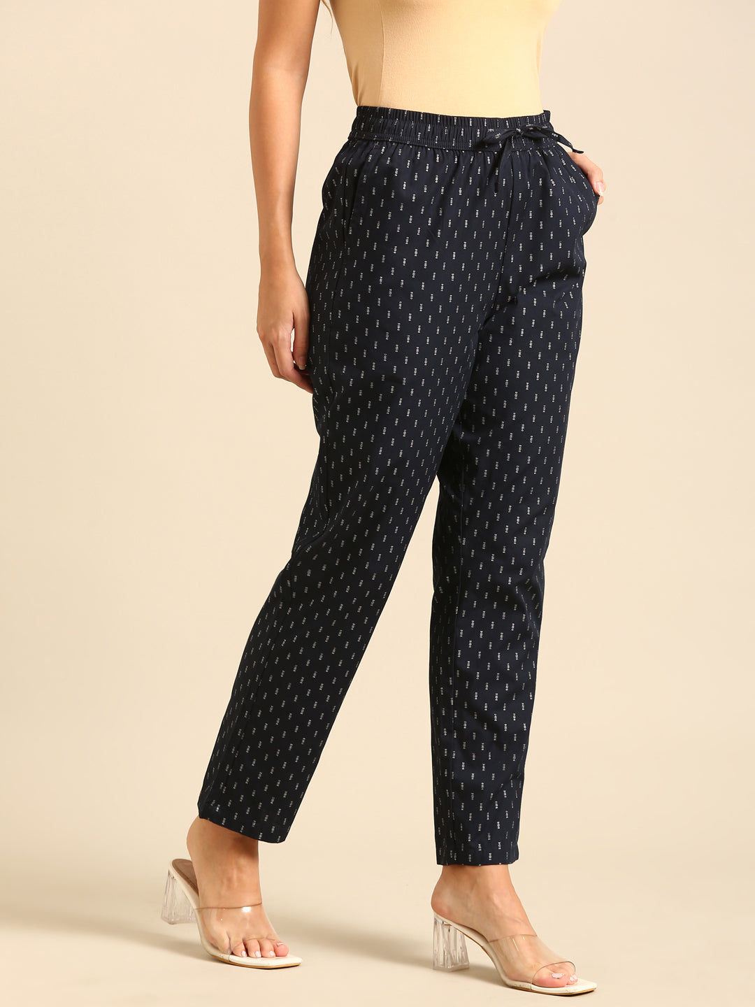 Straight Pant All Over Print-Navy