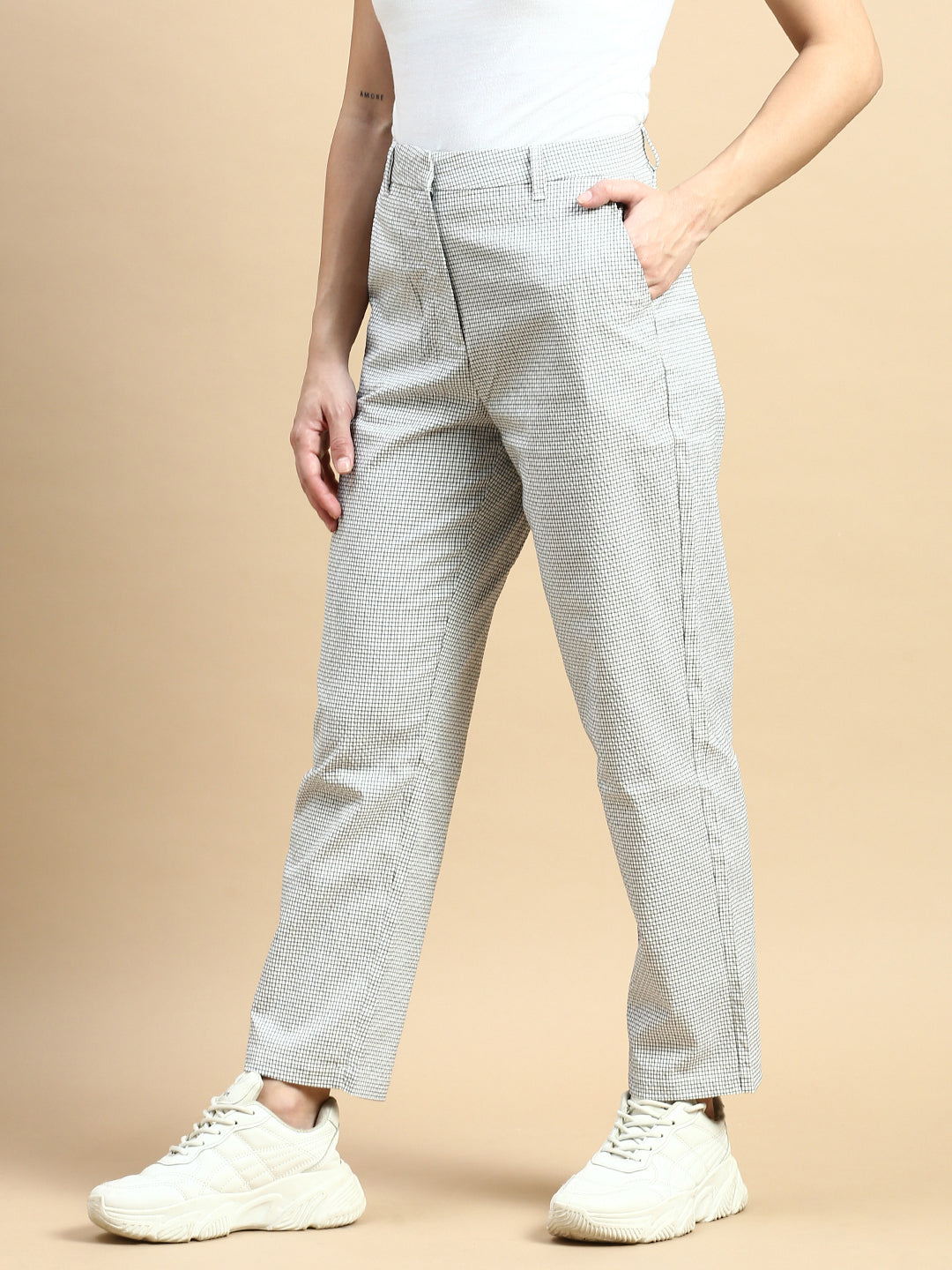 Formal Pants Checked-White - De Moza